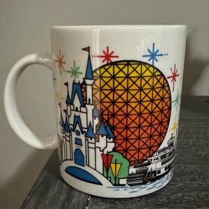 Disney White Mug with Colorful Castle and Spaceship Earth Design